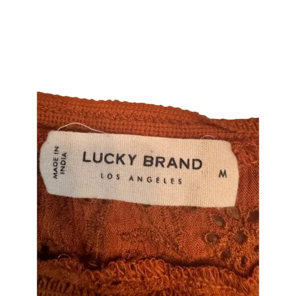 Lucky Brand Orange Eyelet Flutter Sleeve Square Neck Button Front Tank Top M - Picture 6 of 6